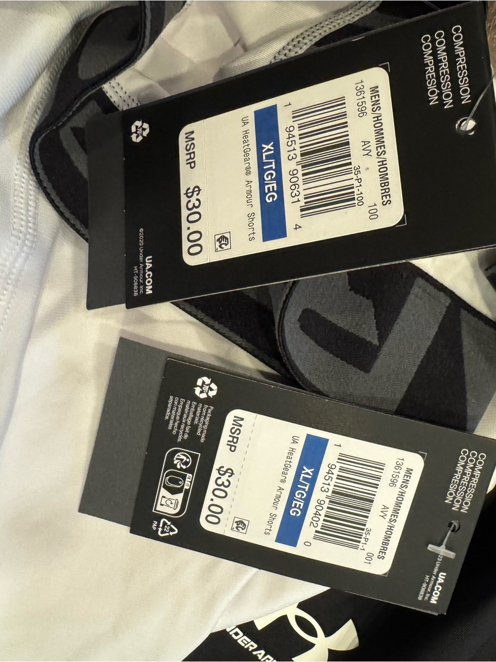 6-pair under Armour Men's Black & White Compression Boxer Briefs - Picture 5 of 5